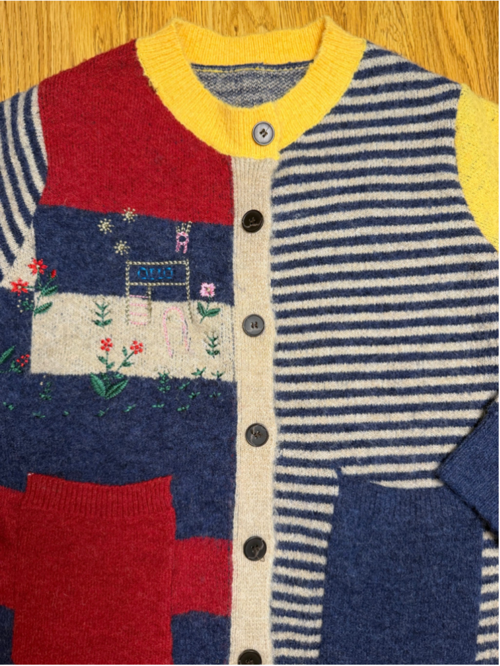 Cottage Core Teacher Cardigan Sweater Embroidered Wool Adorable - Picture 9 of 10
